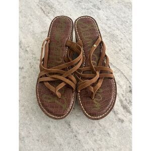 Sam Edelman Sandals Womens 8.5 Shoes Brown Platform Thong Wedges Flip Flops Cork